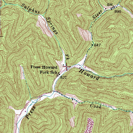 Topographic Map of Sulphur Springs Fork, KY
