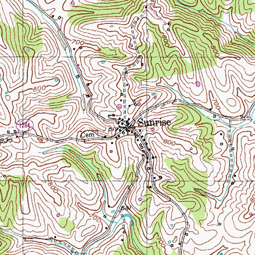 Topographic Map of Sunrise, KY