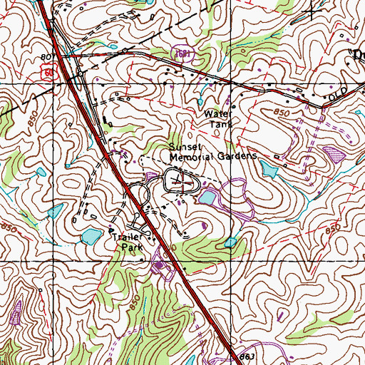 Topographic Map of Sunset Memorial Gardens, KY