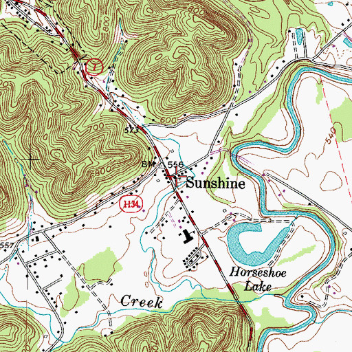 Topographic Map of Sunshine, KY