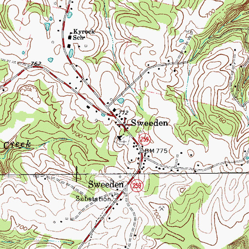Topographic Map of Sweeden, KY