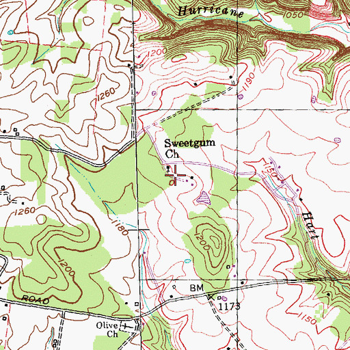 Topographic Map of Sweetgum Church, KY