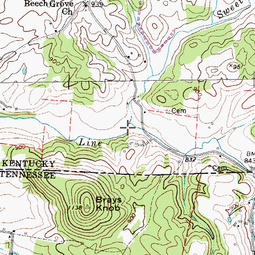 Topographic Map of Sweetwater Creek, KY
