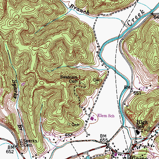 Topographic Map of Swetnam Cemetery, KY
