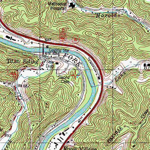 Topographic Map of Peggy Sword Cemetery, KY