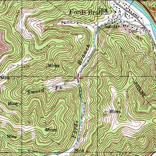 Topographic Map of Sword Fork, KY