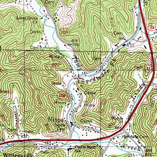 Topographic Map of Sycamore Fork, KY