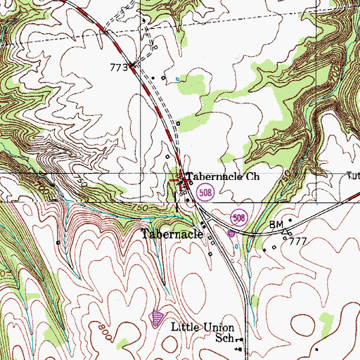 Topographic Map of Tabernacle Church, KY