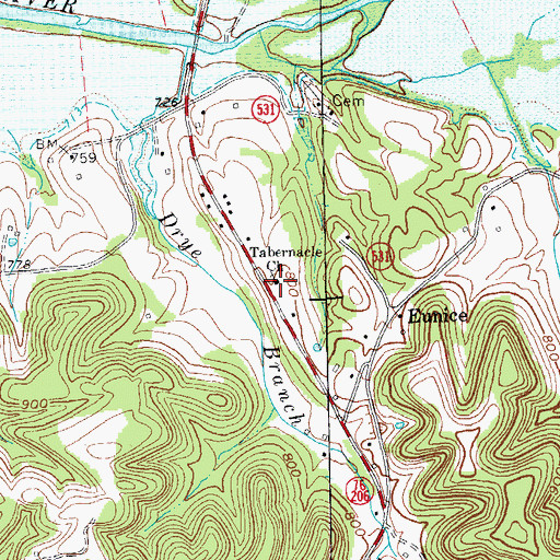 Topographic Map of Tabernacle Church, KY