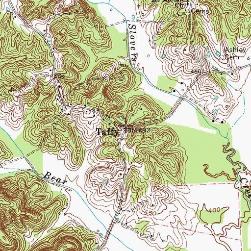 Topographic Map of Taffy, KY