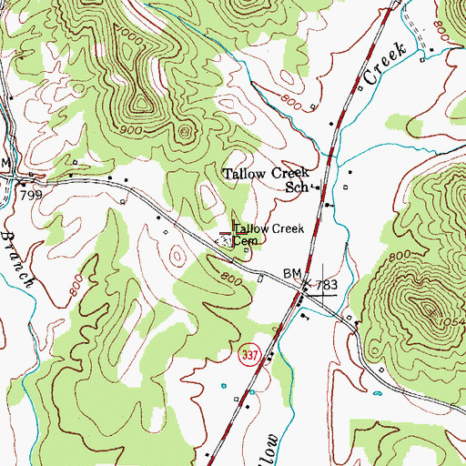 Topographic Map of Tallow Creek Cemetery, KY