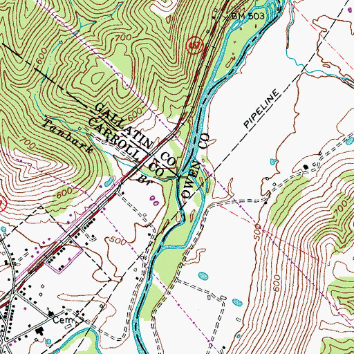 Topographic Map of Tanbark Branch, KY
