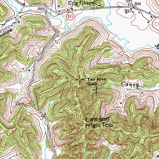 Topographic Map of Tar Kiln Gap, KY