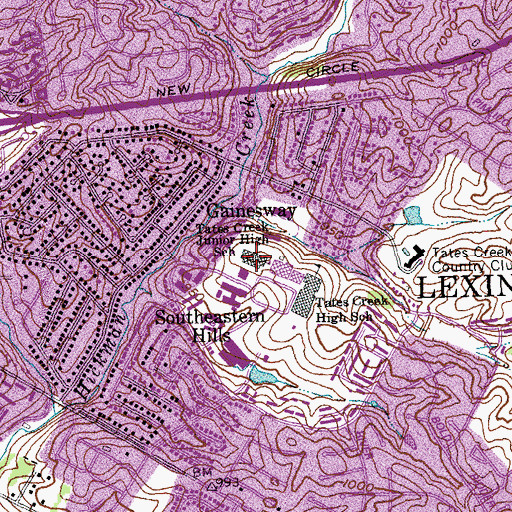 Topographic Map of Tates Creek Middle School, KY