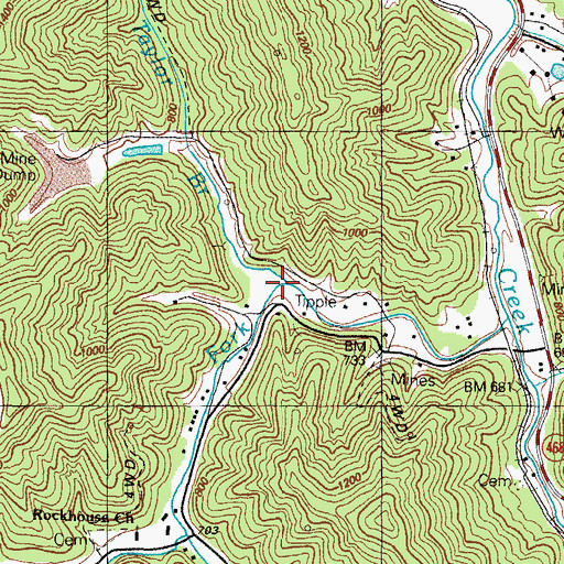 Topographic Map of Taylor Branch, KY