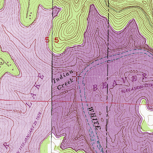 Topographic Map of Indian Creek, AR