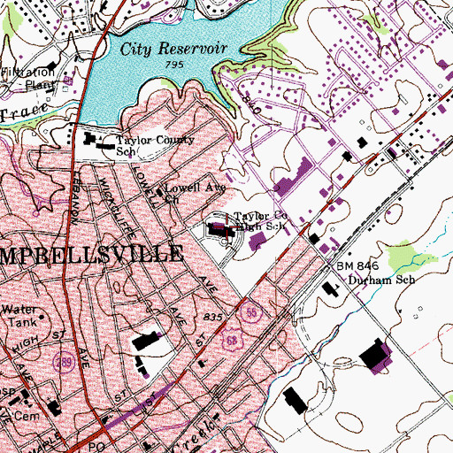 Topographic Map of Taylor County High School, KY