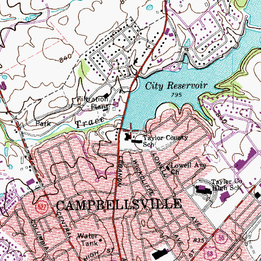 Topographic Map of Taylor County School, KY
