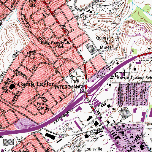 Topographic Map of Camp Taylor Memorial Park, KY