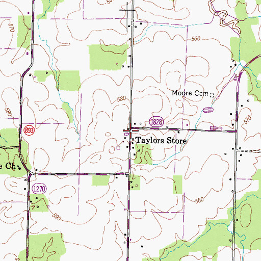 Topographic Map of Taylors Store, KY