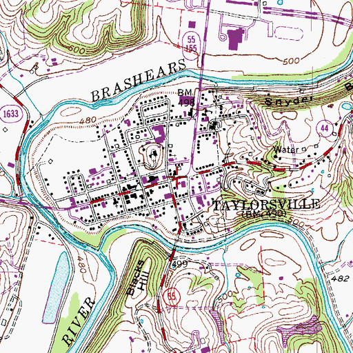 Topographic Map of Taylorsville, KY