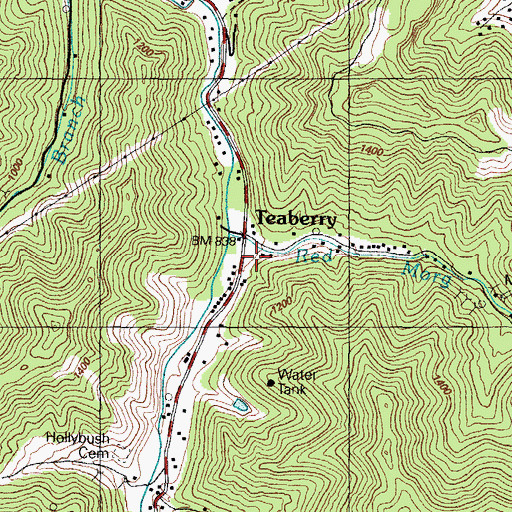 Topographic Map of Teaberry, KY