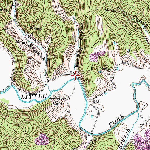 Topographic Map of Teddy Branch, KY