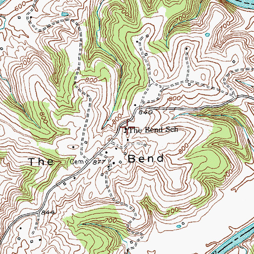 Topographic Map of The Bend School, KY