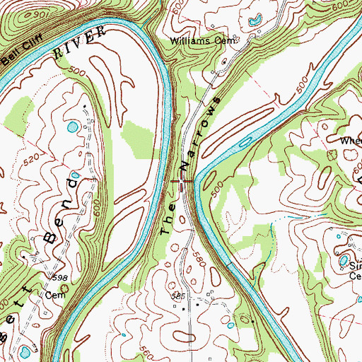 Topographic Map of The Narrows, KY