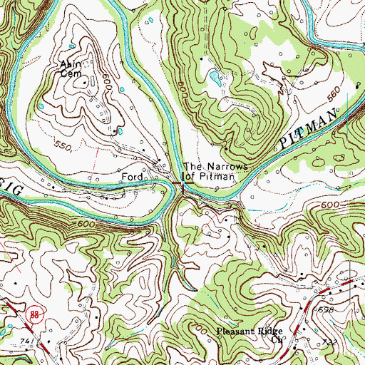 Topographic Map of The Narrows of Pitman, KY