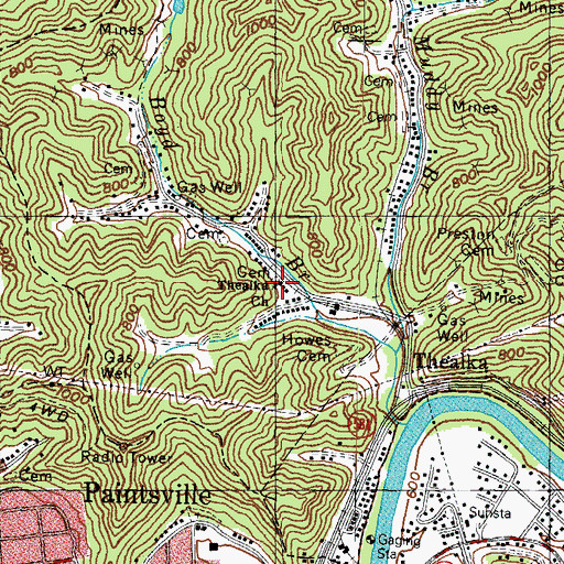 Topographic Map of Thealka Church, KY