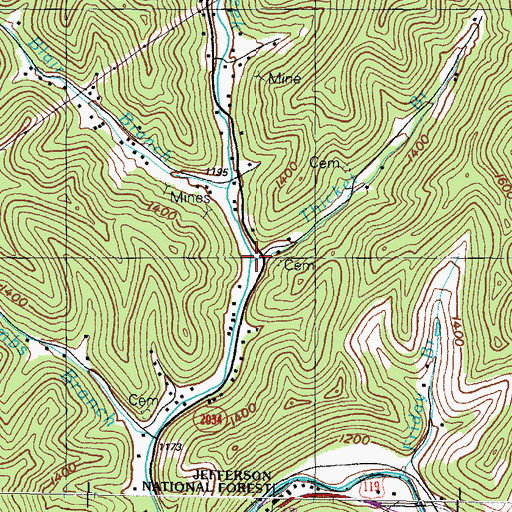 Topographic Map of Thicket Branch, KY