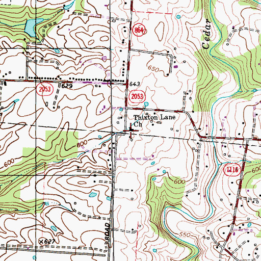 Topographic Map of Thixton Lane Church, KY