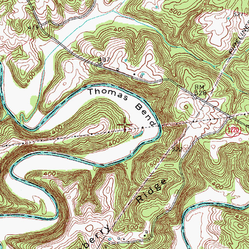 Topographic Map of Thomas Bend, KY