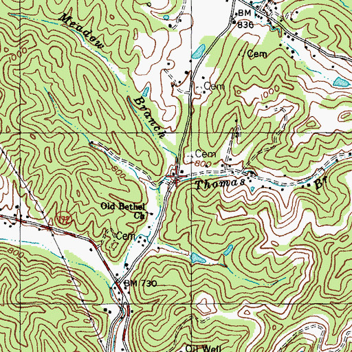 Topographic Map of Thomas Branch, KY