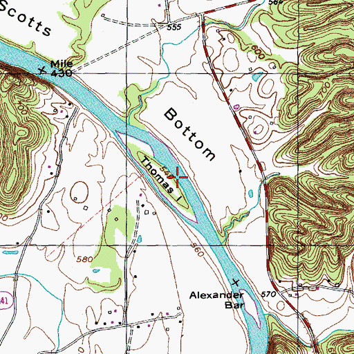 Topographic Map of Thomas Island, KY