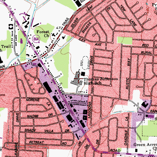 Topographic Map of Thomas Jefferson High School, KY