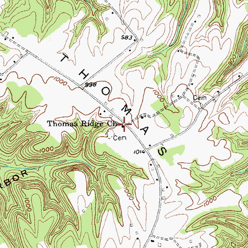 Topographic Map of Thomas Ridge Christian Church, KY