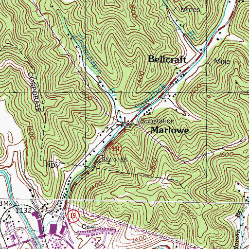 Topographic Map of Thompson Branch, KY