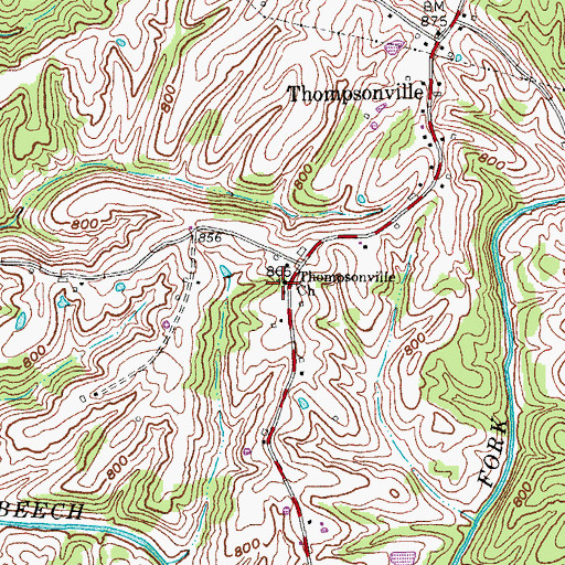 Topographic Map of Thompsonville Church, KY