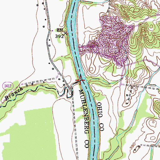 Topographic Map of Thorofare Branch, KY