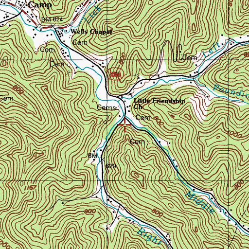 Topographic Map of Three Forks Greasy School, KY