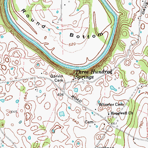Topographic Map of Three Hundred Springs, KY