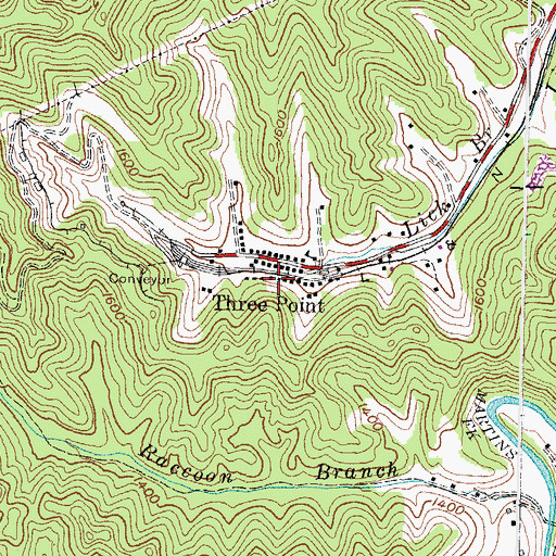 Topographic Map of Three Point, KY