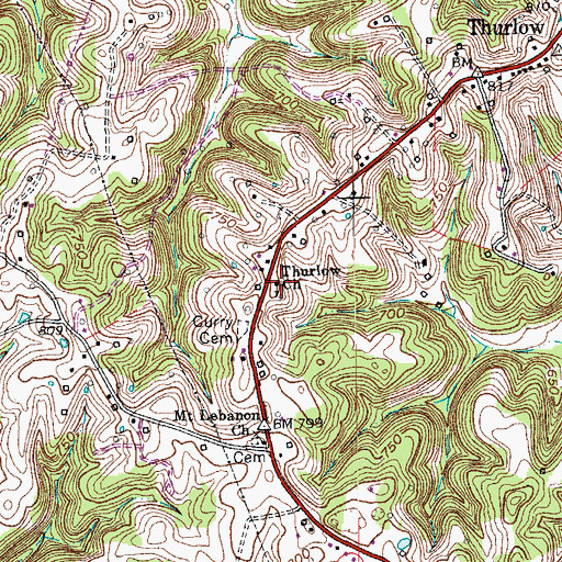 Topographic Map of Thurlow Church, KY