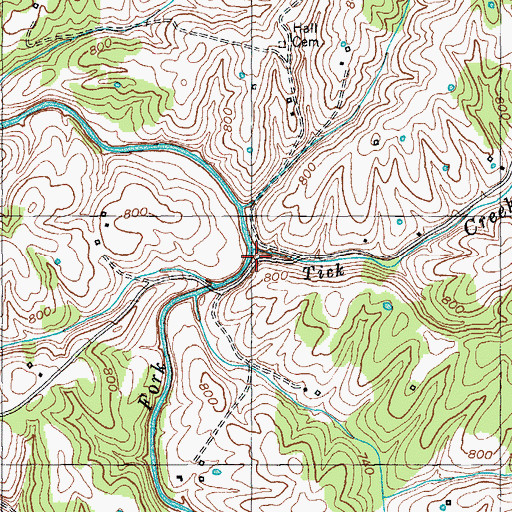 Topographic Map of Tick Creek, KY
