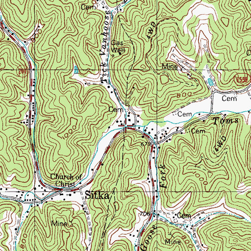 Topographic Map of Tick Vanhoose Branch, KY