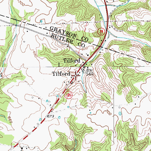 Topographic Map of Tilford, KY