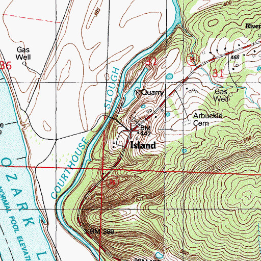 Topographic Map of Island, AR