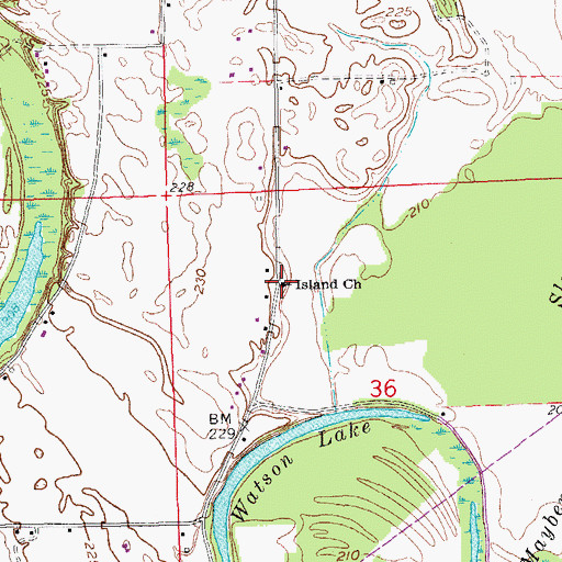 Topographic Map of Island Church, AR